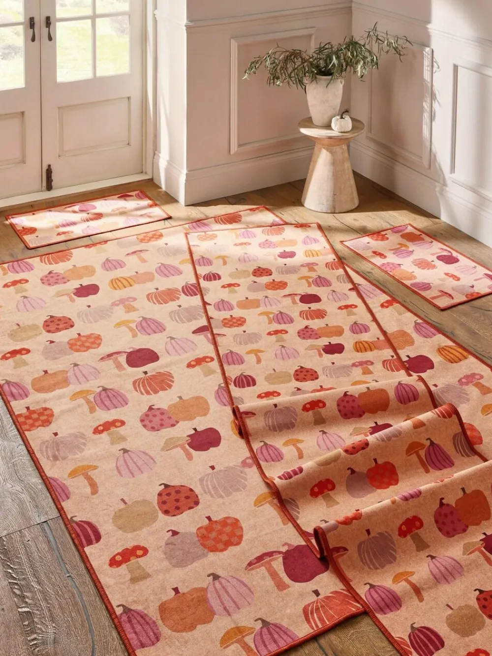 New Next Set of 2 Orange Washable Pumpkin Doormats