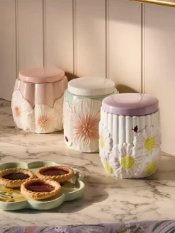 Outlet Next Set of 3 Pastel Lila Floral Storage Jars