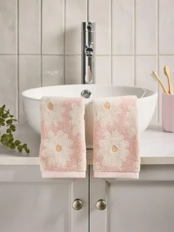 Online Next Set of 2 Pink 100% Cotton Daisy Face Cloths