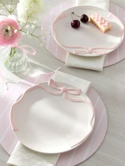Next Set of 2 Pink and White Bow Side Plates^ Dinner Sets & Pasta Bowls
