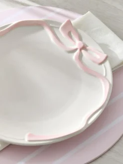 Next Set of 2 Pink and White Bow Side Plates^ Dinner Sets & Pasta Bowls