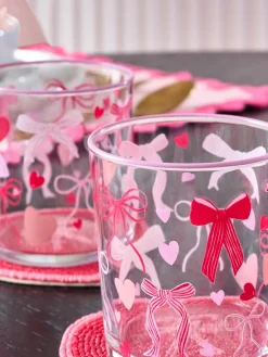 Next Set of 4 Pink Heart and Bow Tumbler Glasses^ Glassware
