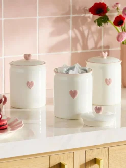 Next Set of 3 Pink Heart Ceramic Storage Jars^ Storage & Organisation