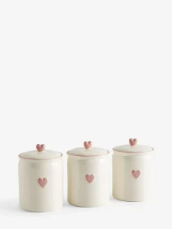 Next Set of 3 Pink Heart Ceramic Storage Jars^ Storage & Organisation