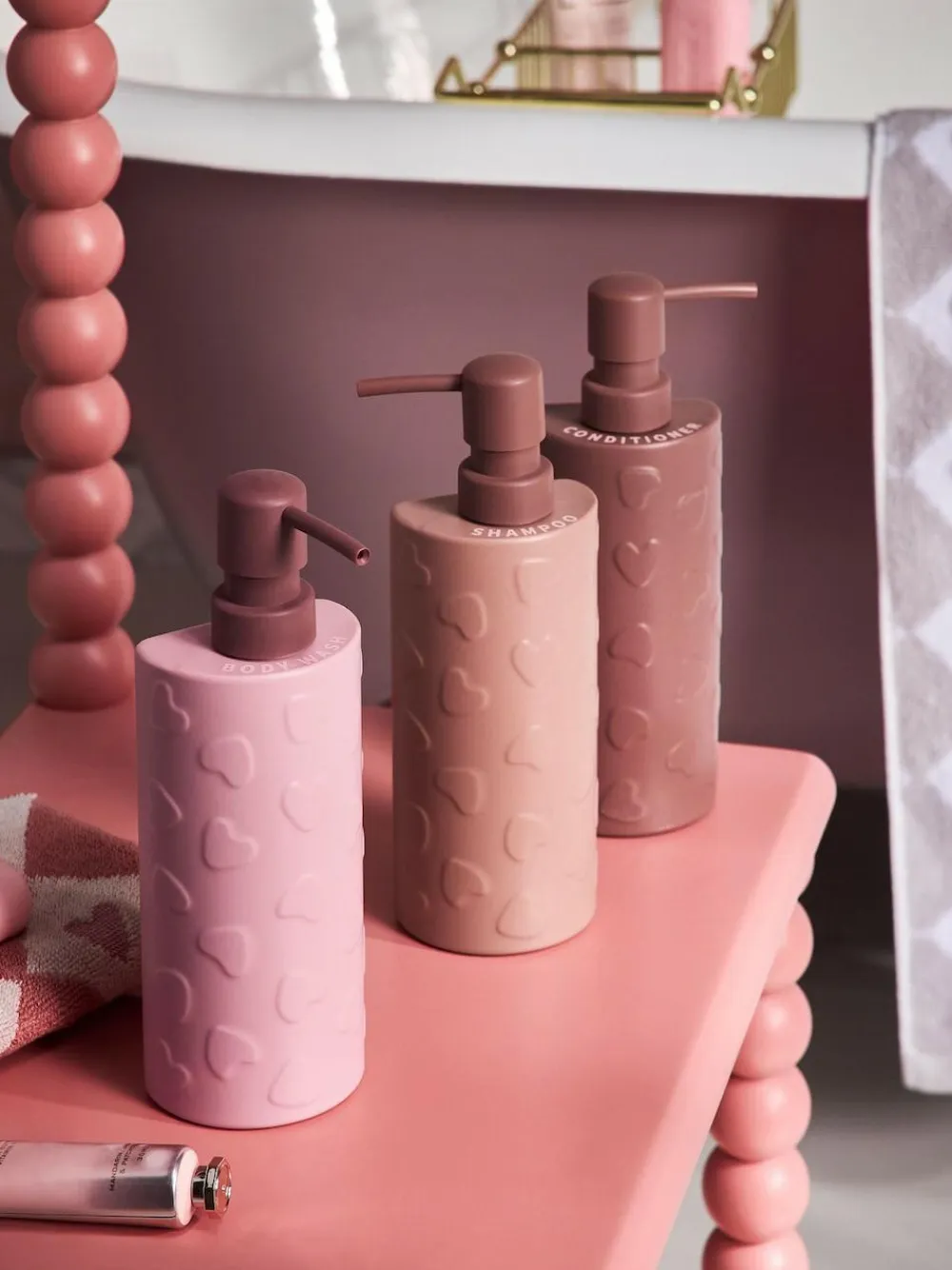 Next Set of 3 Pink Heart Reusable Dispenser Bottle^ Bathroom Accessories