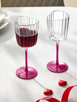 Online Next Set of 2 Pink Scalloped Heart Wine Glasses