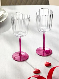 Online Next Set of 2 Pink Scalloped Heart Wine Glasses