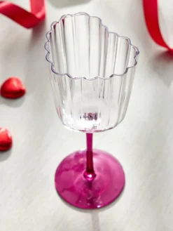 Online Next Set of 2 Pink Scalloped Heart Wine Glasses