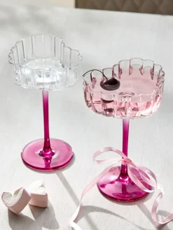 Online Next Set of 2 Pink Scalloped Heart Cocktail Glasses