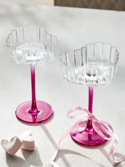 Online Next Set of 2 Pink Scalloped Heart Cocktail Glasses