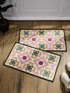 Next Set of 2 Pink Washable Geometric Tile Doormats^ Rugs & Runners
