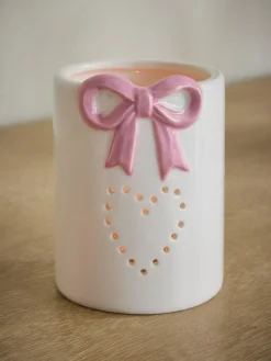 Best Next Set of 4 Pink/White Ceramic Bow 'Love' Tea Light Holders