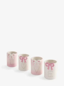 Best Next Set of 4 Pink/White Ceramic Bow 'Love' Tea Light Holders