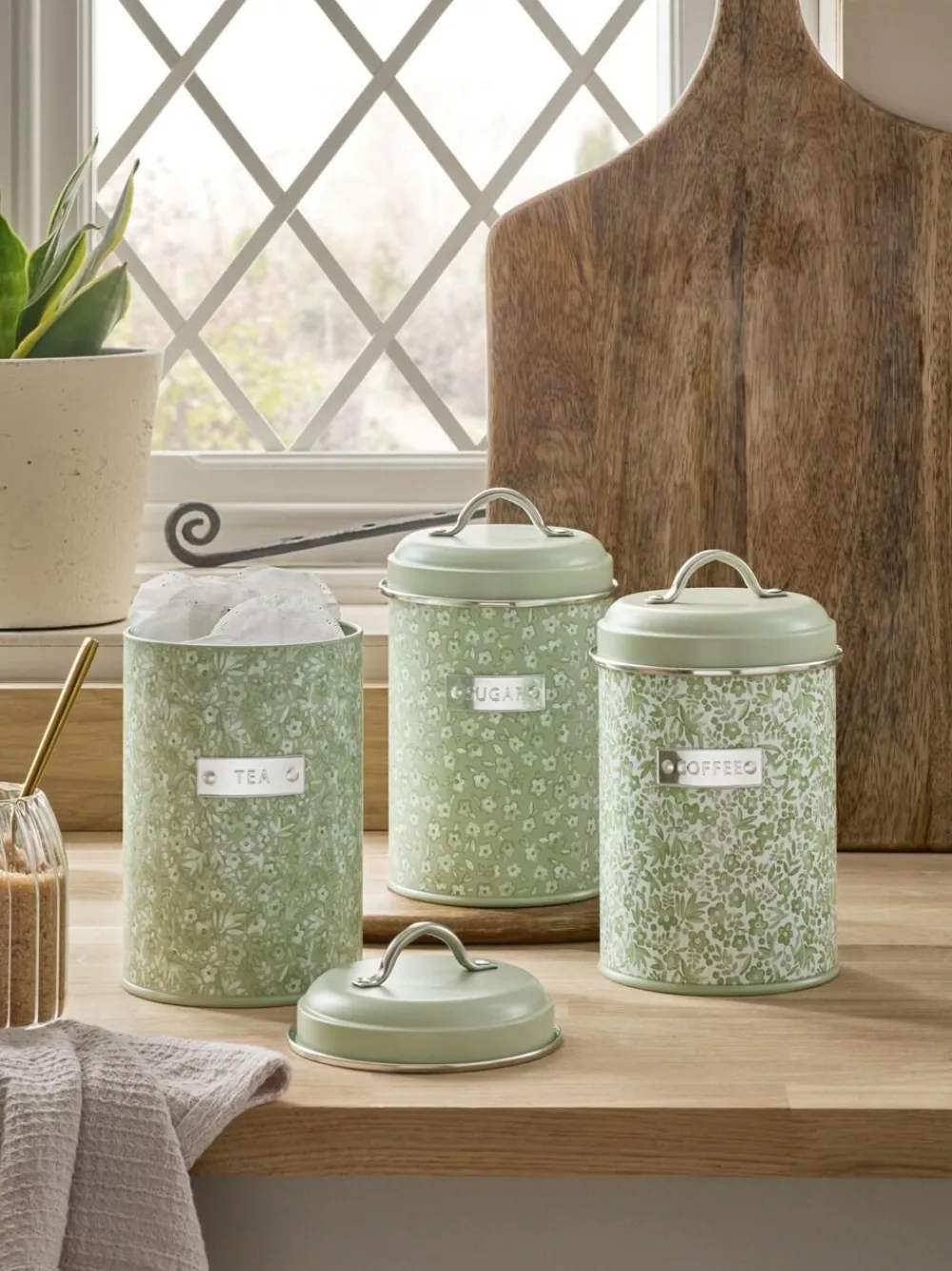 Discount Next Set of 3 Cordelia Ditsy Floral Storage Tins Sage Green