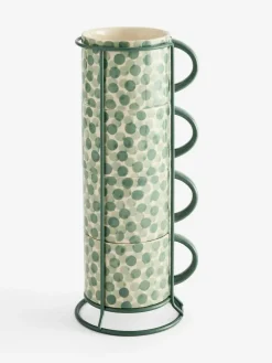 Clearance Next Set of 4 Sage Green Spot Stacking Mugs