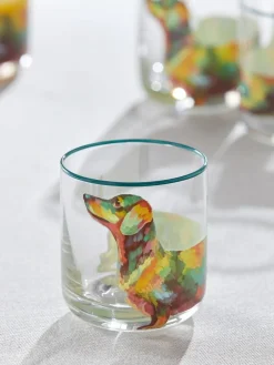 Next Set of 4 Teal Blue Sausage Dog Tumbler Glasses^ Glassware