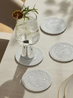 Next Set of 4 White Beaded Coasters^ Table Linen, Placemats & Coasters