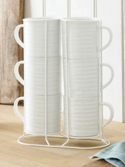 Best Next Set of 6 White Malvern Stacking Mugs