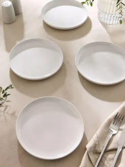 Next Set of 4 White Moderna Side Plates^ Dinner Sets & Pasta Bowls
