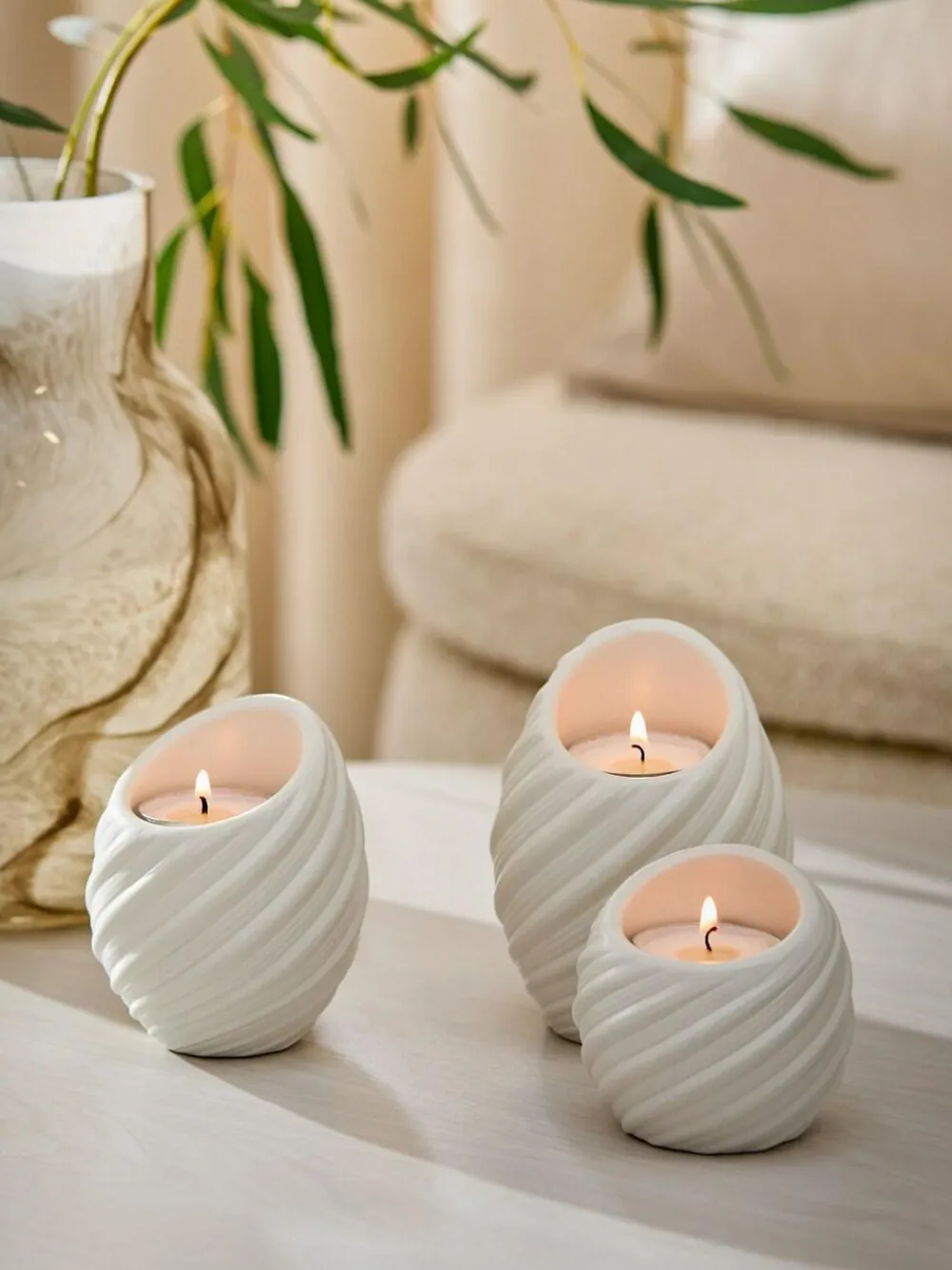 Online Next Set of 3 White Pleat Tea Light Candle Holders