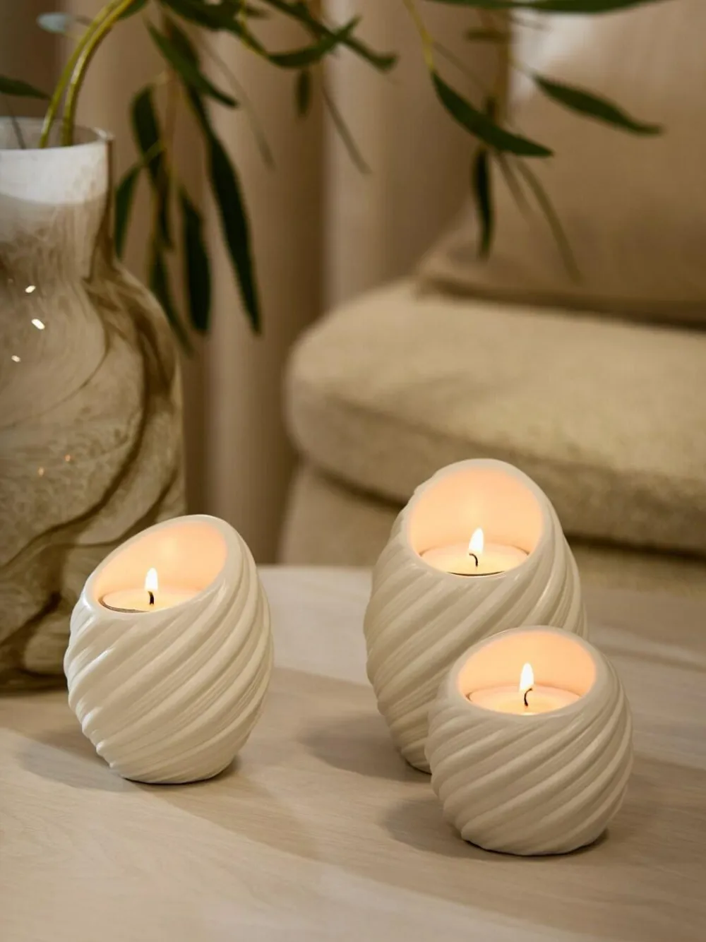 Online Next Set of 3 White Pleat Tea Light Candle Holders