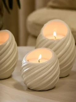 Online Next Set of 3 White Pleat Tea Light Candle Holders