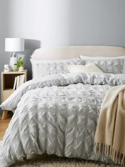Best Next Seersucker Supersoft Textured Duvet Cover and Pillowcase Set Silver Grey