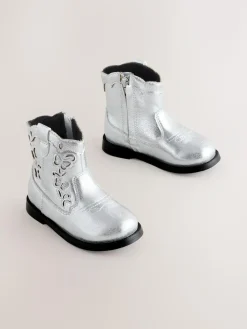 Next Silver Metallic Western Cowboy Ankle Boots^ Baby Boots|Boots