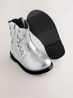 Next Silver Metallic Western Cowboy Ankle Boots^ Baby Boots|Boots
