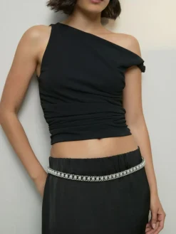 Online Next Chain Belt Silver Tone Pearl Bead