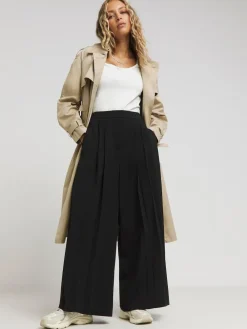 Hot Simply Be Black Magisculpt Pleated Extra Wide Leg Trousers In Regular Length