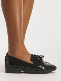 Sale Simply Be Black Tassel Trim Slipper Cut Loafers In Extra Wide Fit