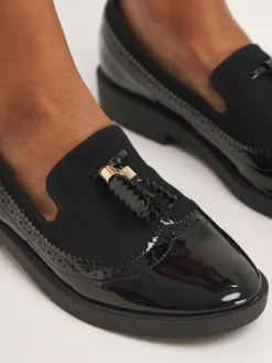 Sale Simply Be Black Tassel Trim Slipper Cut Loafers In Extra Wide Fit