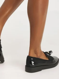 Sale Simply Be Black Tassel Trim Slipper Cut Loafers In Extra Wide Fit