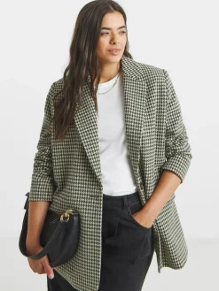 Simply Be Brown Houndstooth Single Breasted Blazer^Women Suits & Tailoring|Blazers