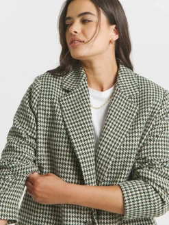 Simply Be Brown Houndstooth Single Breasted Blazer^Women Suits & Tailoring|Blazers