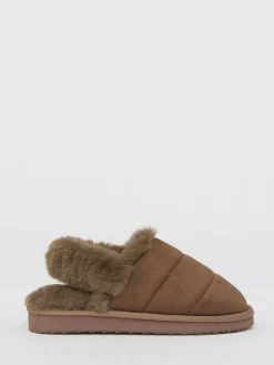 Outlet Simply Be Slingback Fluffy Slippers Brown