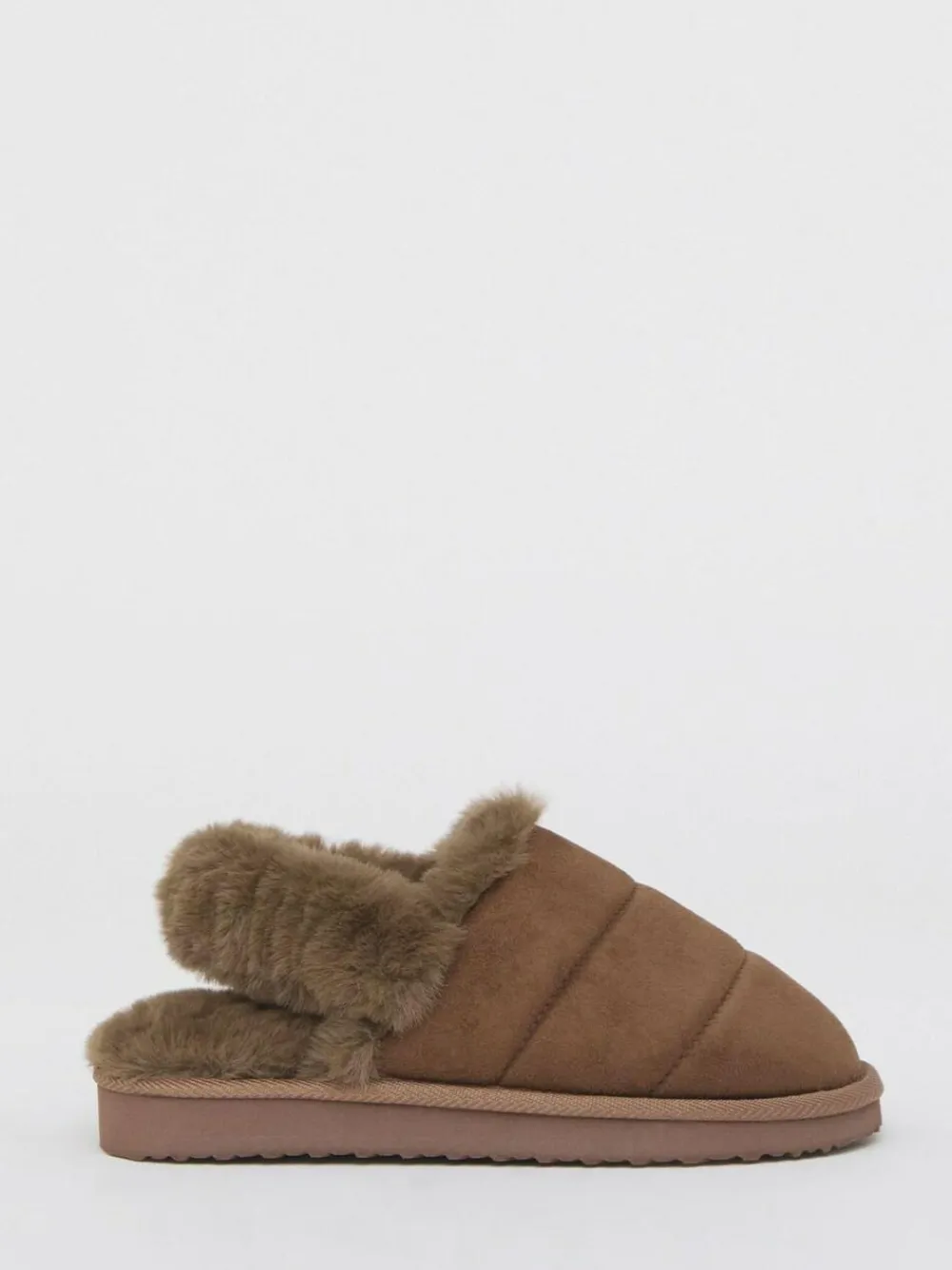 Outlet Simply Be Slingback Fluffy Slippers Brown