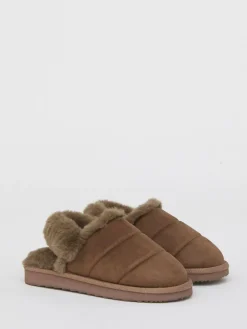 Outlet Simply Be Slingback Fluffy Slippers Brown