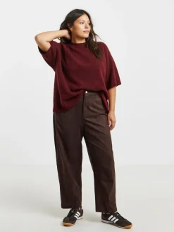 Simply Be Brown Suedette Barrel Leg Trousers