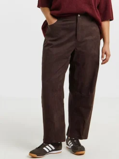 Simply Be Brown Suedette Barrel Leg Trousers