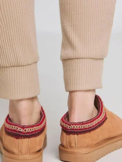 Discount Simply Be Brown Wide Fit Wide Fit Embriodery Full Mules Brown Slippers