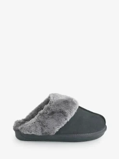 Simply Be Standard Fit Faux Fur Lined Suede Mule Slippers^Women Slippers