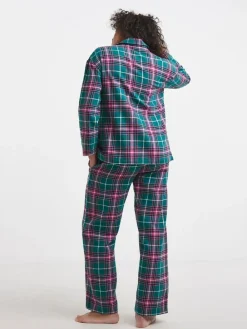 Simply Be Green Pretty Secrets Lurex Check Button Through Pyjamas Set^Women Pyjamas