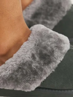 New Simply Be Standard Fit Faux Fur Lined Suede Mule Slippers Grey