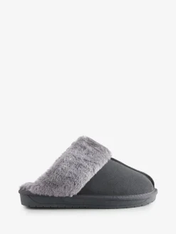 New Simply Be Standard Fit Faux Fur Lined Suede Mule Slippers Grey