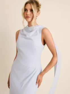 Six Stories Blue High Cowl Neck Drape Crepe Bridesmaid Dress^Women Maxi Dresses