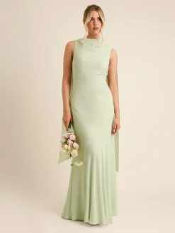 Six Stories Green High Cowl Neck Drape Crepe Bridesmaid Dress^Women Maxi Dresses|Occasion Dresses