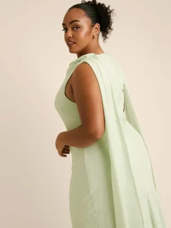 Six Stories Green High Cowl Neck Drape Crepe Bridesmaid Dress^Women Maxi Dresses|Occasion Dresses