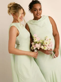 Six Stories Green High Cowl Neck Drape Crepe Bridesmaid Dress^Women Maxi Dresses|Occasion Dresses